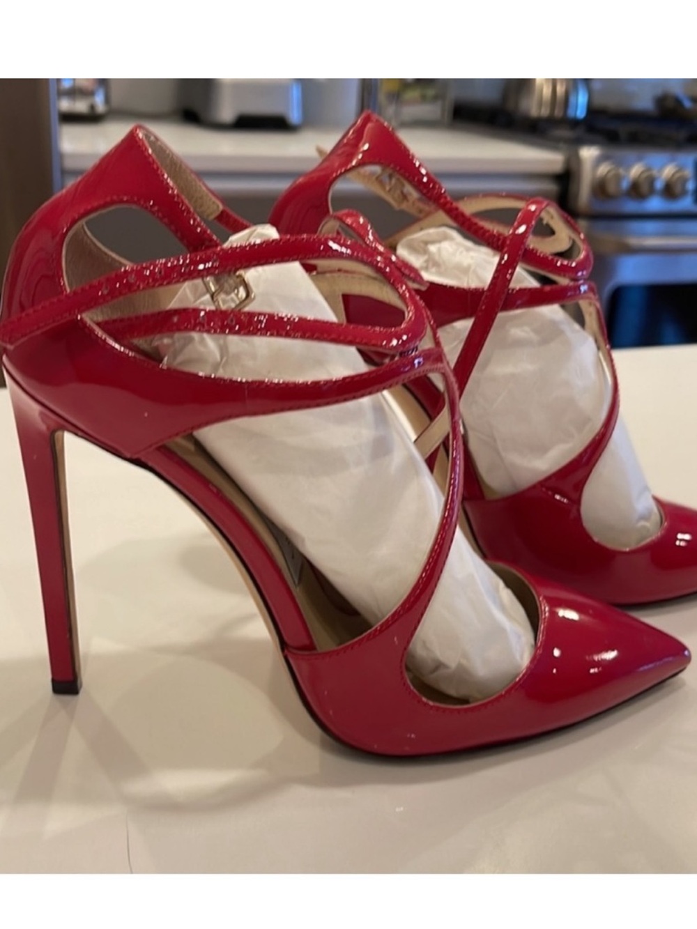 Jimmy Choo Red Patent Strappy Pump